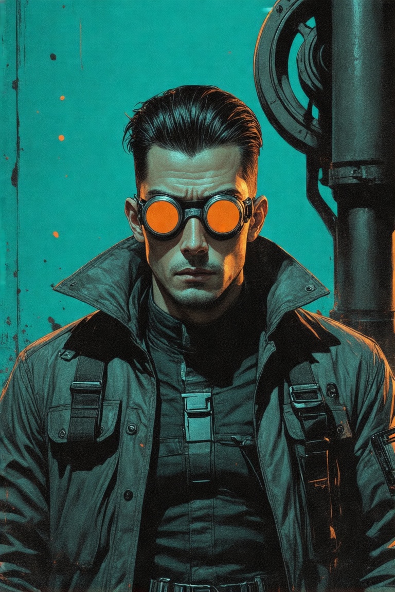 This image is a digital drawing in a dark,  gritty,  and futuristic style on Tensor.Art