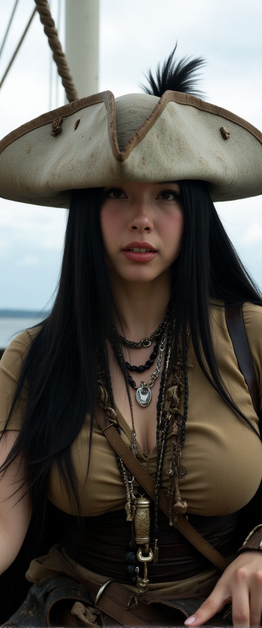 A tough looking pirate woman,  mature of 40 years old,  weathered by time and the sea on Tensor.Art