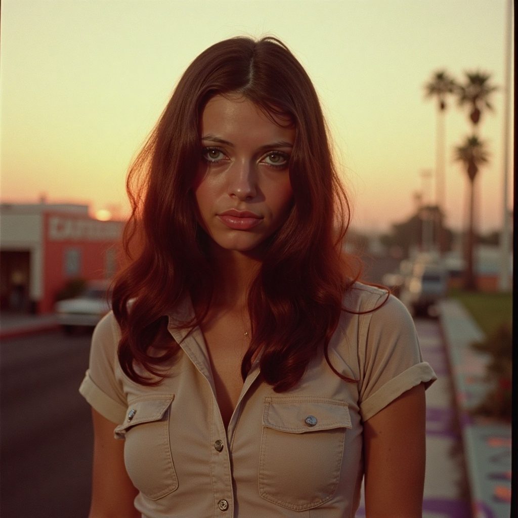 Old school 1970s photo of los angeles girl,  25-years-old,  wearing shirt on Tensor.Art