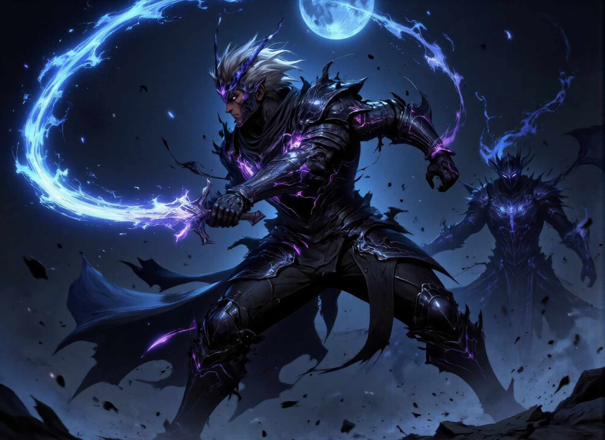 (((A handsome swordsman rushes forward,  swinging his sword through the air,  slicing through monsters on Tensor.Art