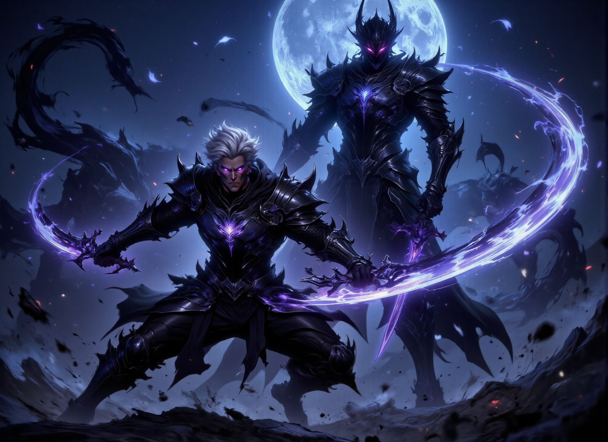 (((A swordsman rushes forward,  swinging his sword through the air,  slicing through monsters on Tensor.Art