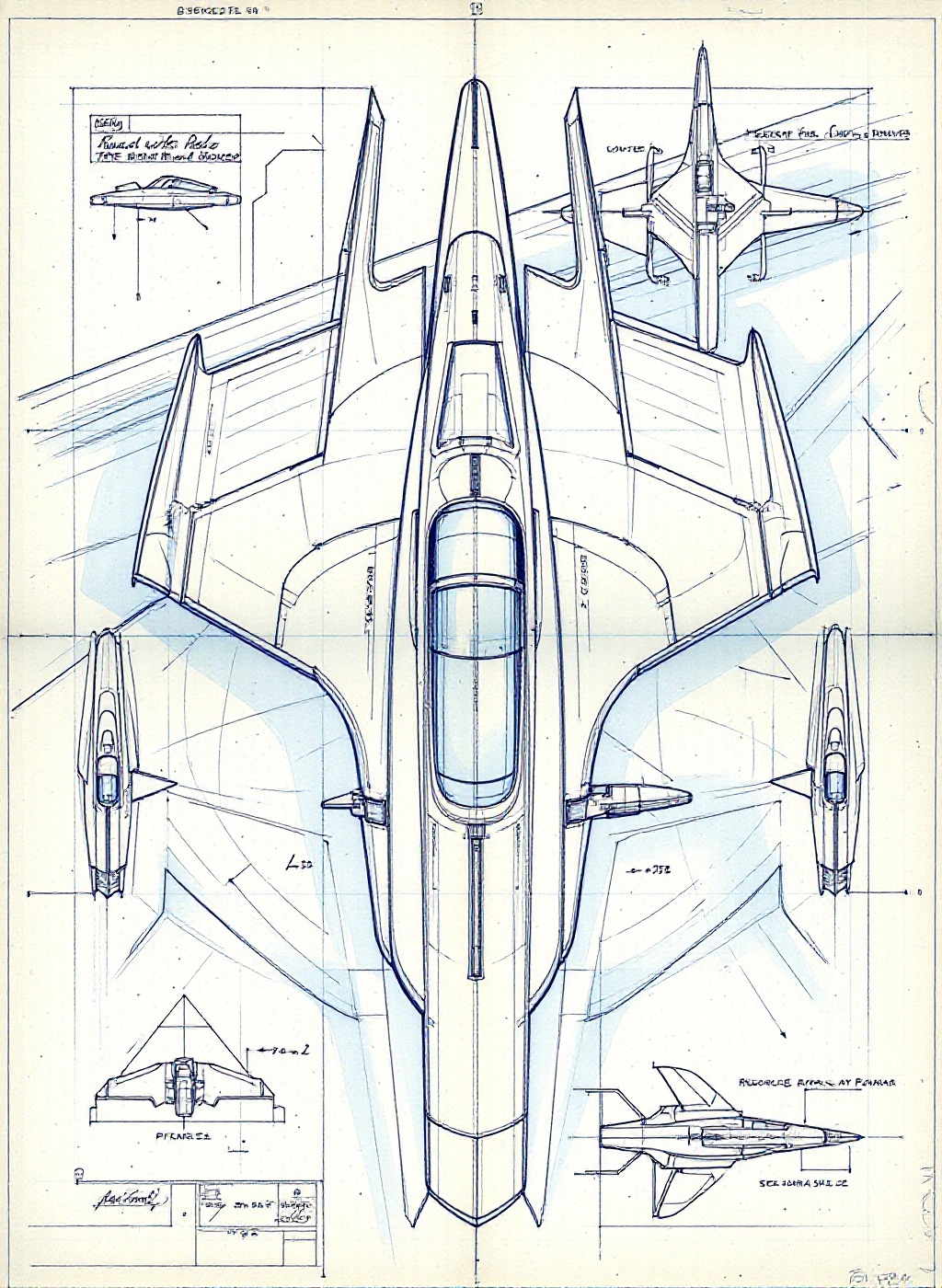a blueprint of a sleek,  aerodynamic spacecraft designed for high-speed travel in outer space. The craft features elongate...