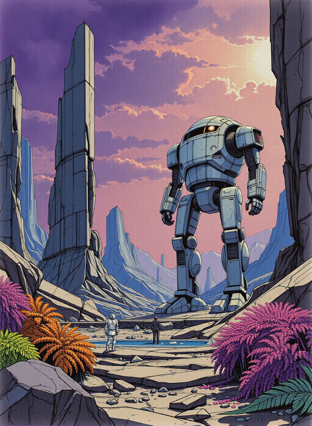 an alien planet,  where the ruins of an ancient,  advanced civilization are scattered across a rocky on Tensor.Art