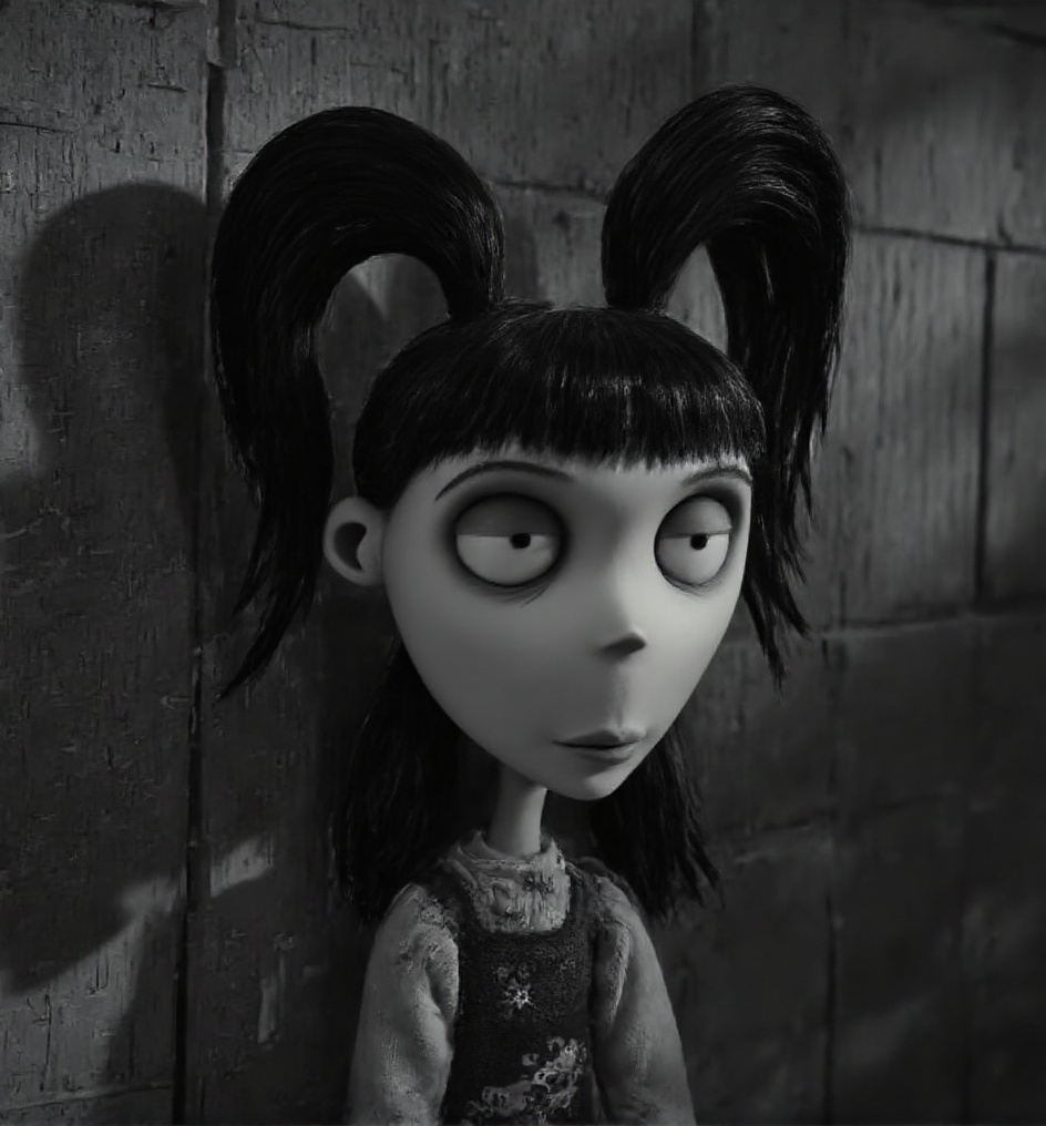 a girl with a hateful expression looking down,  old scenery,  (black and white colors) on Tensor.Art