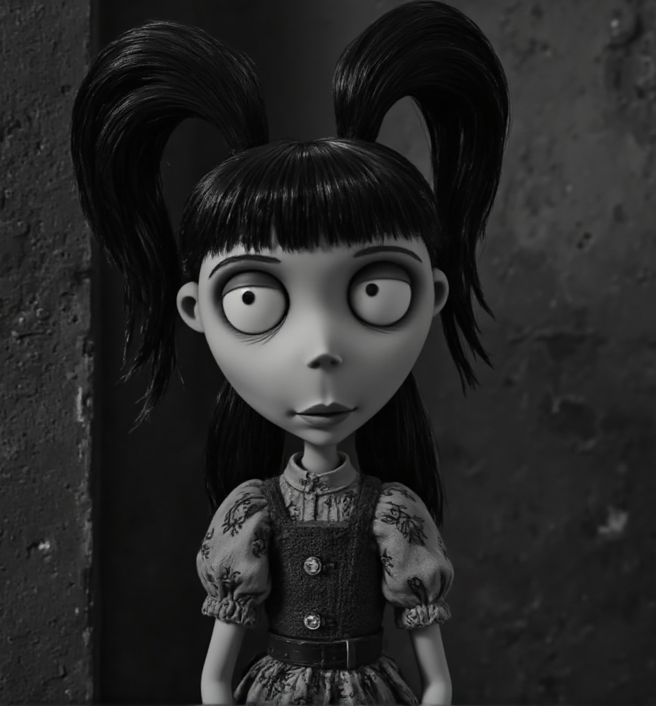 a girl with a hateful expression looking down,  old scenery,  (black and white colors) on Tensor.Art