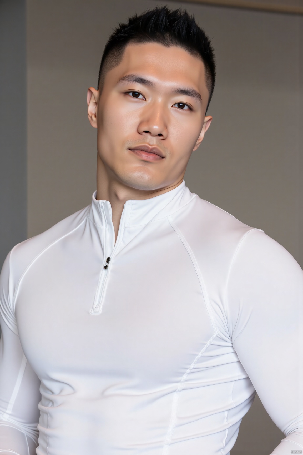 jzns,zjh,1man,portrait,asian,handsome,extremely delicate facial,muscular,male focus, looking at viewer, short hair, White tight-fitting shirt,masterpiece,realistic,best quality,highly detailed,highres,jzns.