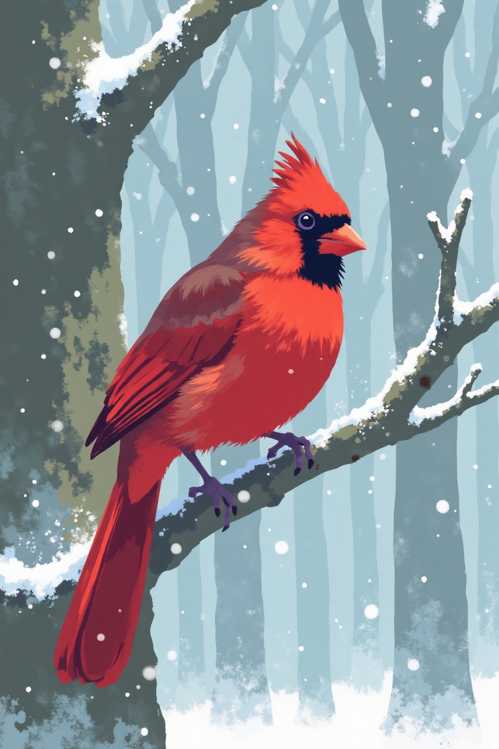 i11ustmin a red cardinal perched on a branch during a snowstorm on Tensor.Art