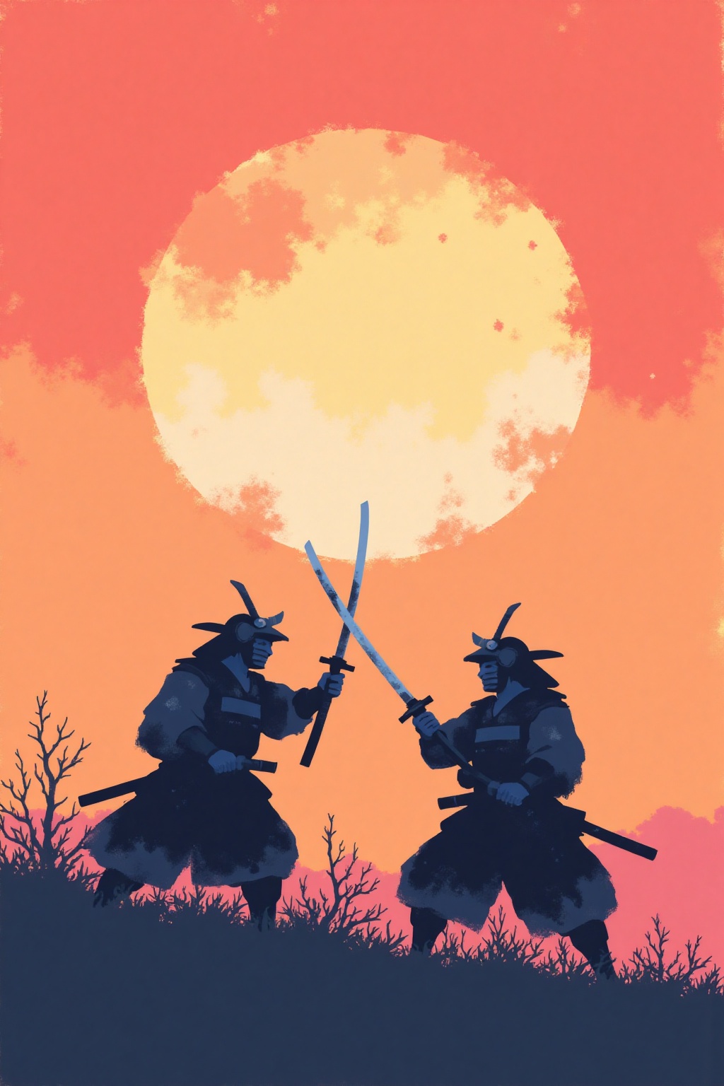 i11ustmin Illustration of two samurais dueling at sundown on Tensor.Art