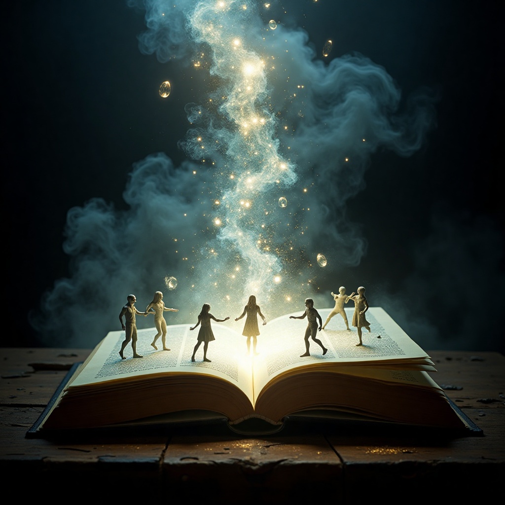 In this striking image,  an open book sits at the center,  casting a brilliant on Tensor.Art