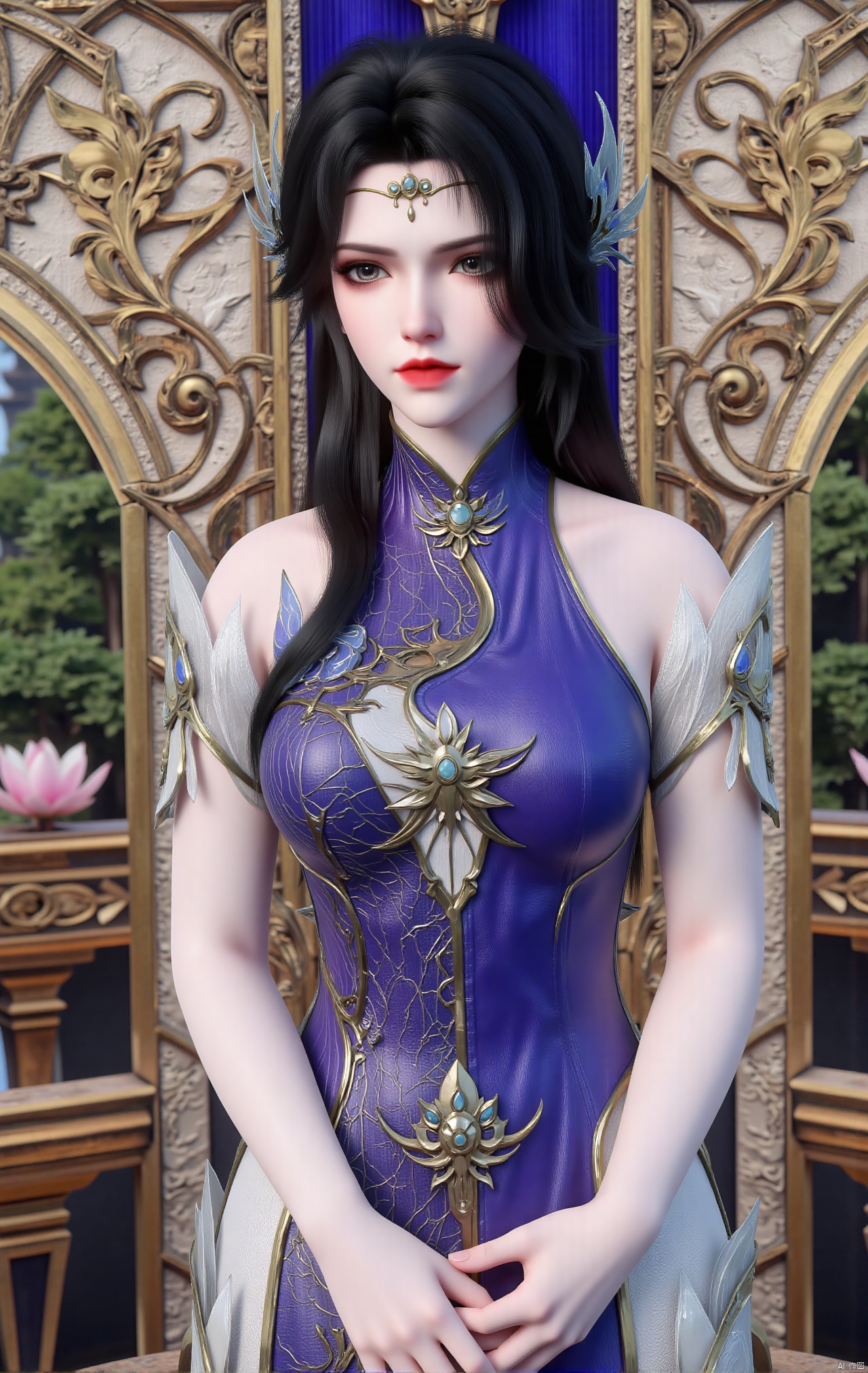  masterpiece,1girl,black hair,(Standing by the lotus pond in the garden:1.3),(hanfu dress:1.3),black eyes,beautiful face,short sleeves,holding flower,looking at viewer,(huge breasts:2.79),(full breasts:1.99),Xxianyi,Xxiyouqin,Xqinghe,Xyanqingcheng,Xhongdie,Xcaoying,Xjiziyue