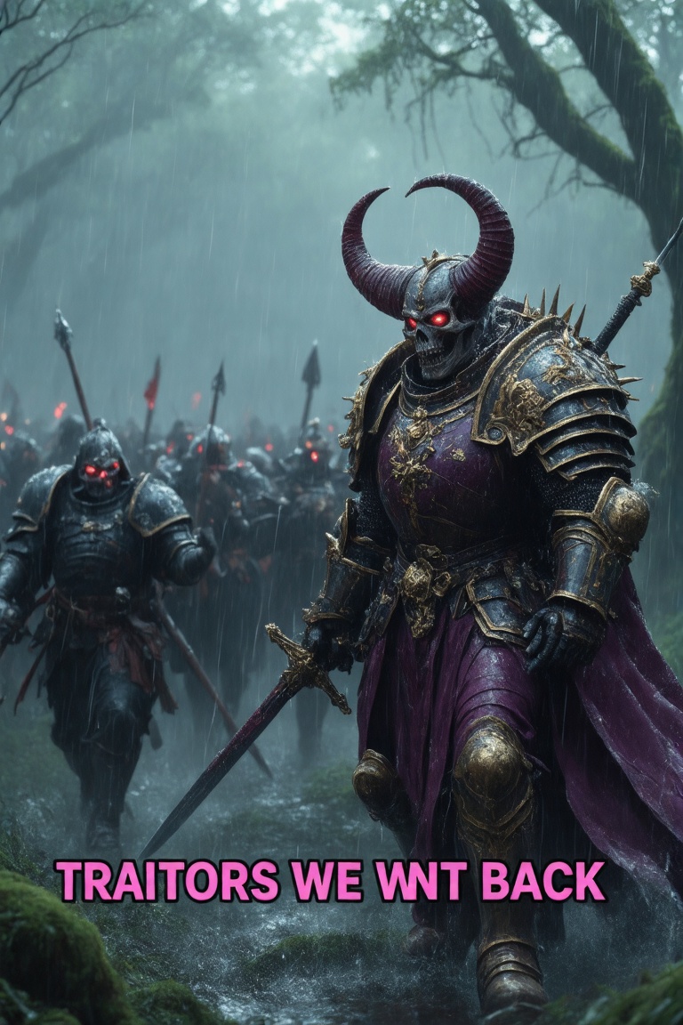 This Warhammer 40K reaper portrait is a digitally created fantasy artwork during a heavy rain shower featuring a dramatic...