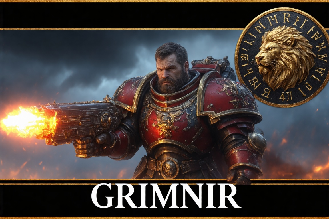 This Warhammer 40k Lore reaper portrait is a digital illustration depicting the Space Marine Grimnir holding a weapon in a...