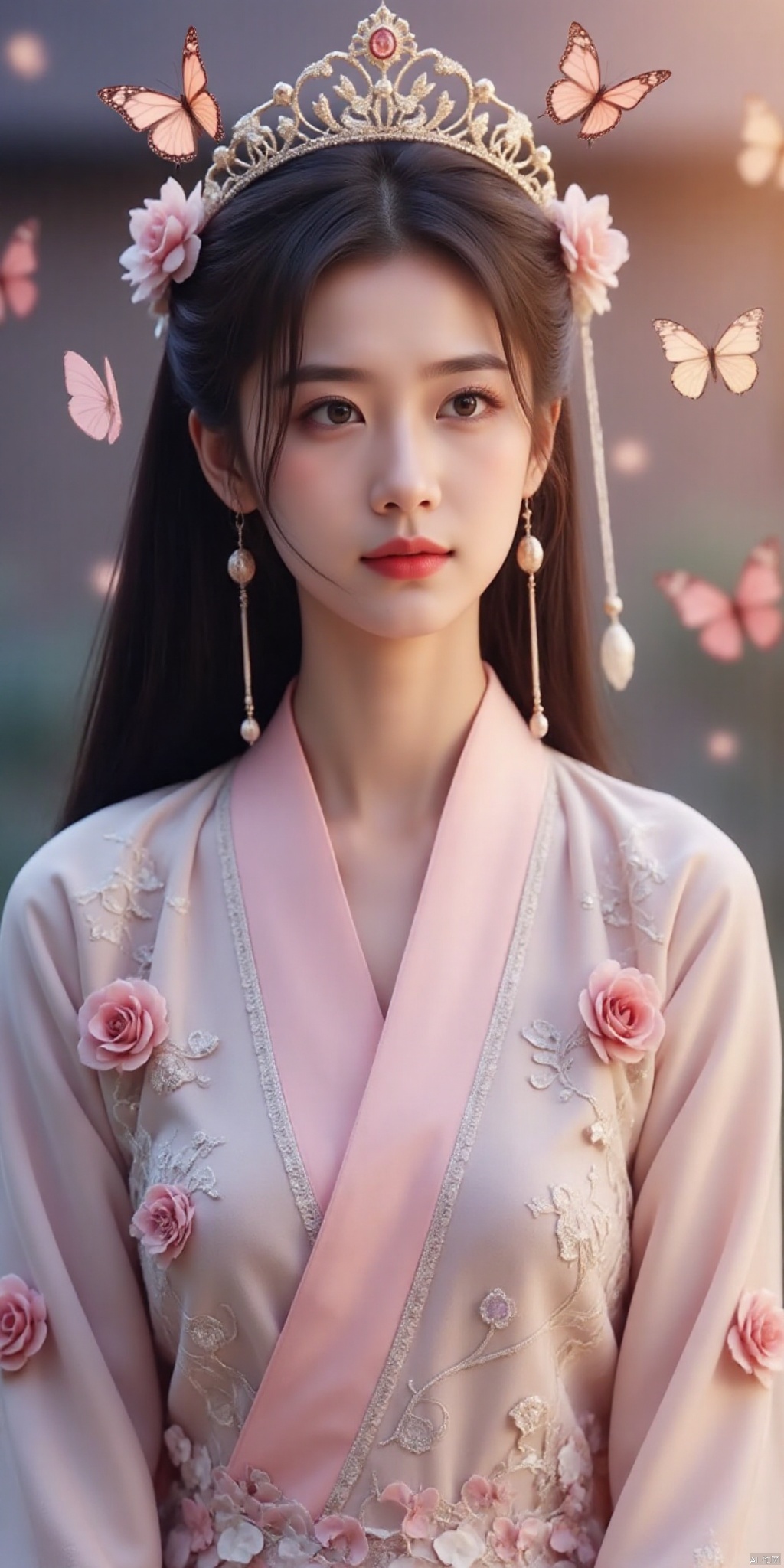 meinvzi,(((masterpiece))), ((the best quality, super fine illustrations, beautiful and delicate water)),Depth of field, fine 8KCG wallpapers, ( delicate light), ((cinematic lighting)),(portrait),Portrait lens,(((Alphonse Mucha))),((Fantasy style)),((shine)),(((Tarot card)))(young girl),(((China_Cheongsam))),(delicate eyelash),((cute anime face)),(extremely delicate and beautiful),(hair_flower),(Gem),(crystal),((colored inner long hair)),(multicolored),(beautiful detailed face ),((( detailed long hair ))),floating long hair,gradient hair,(lace),(ribbon),((crown)),(detailed cloth)((Butterfly)),(detailed Butterfly) ,(multicolored Butterfly),(neon palette),((detailed flowers)) ,((multicolored flowers)),(flowers_Surrounded),(Butterfly_Surrounded)(((Flowers fill the screen))),((Fill the screen)), yilin