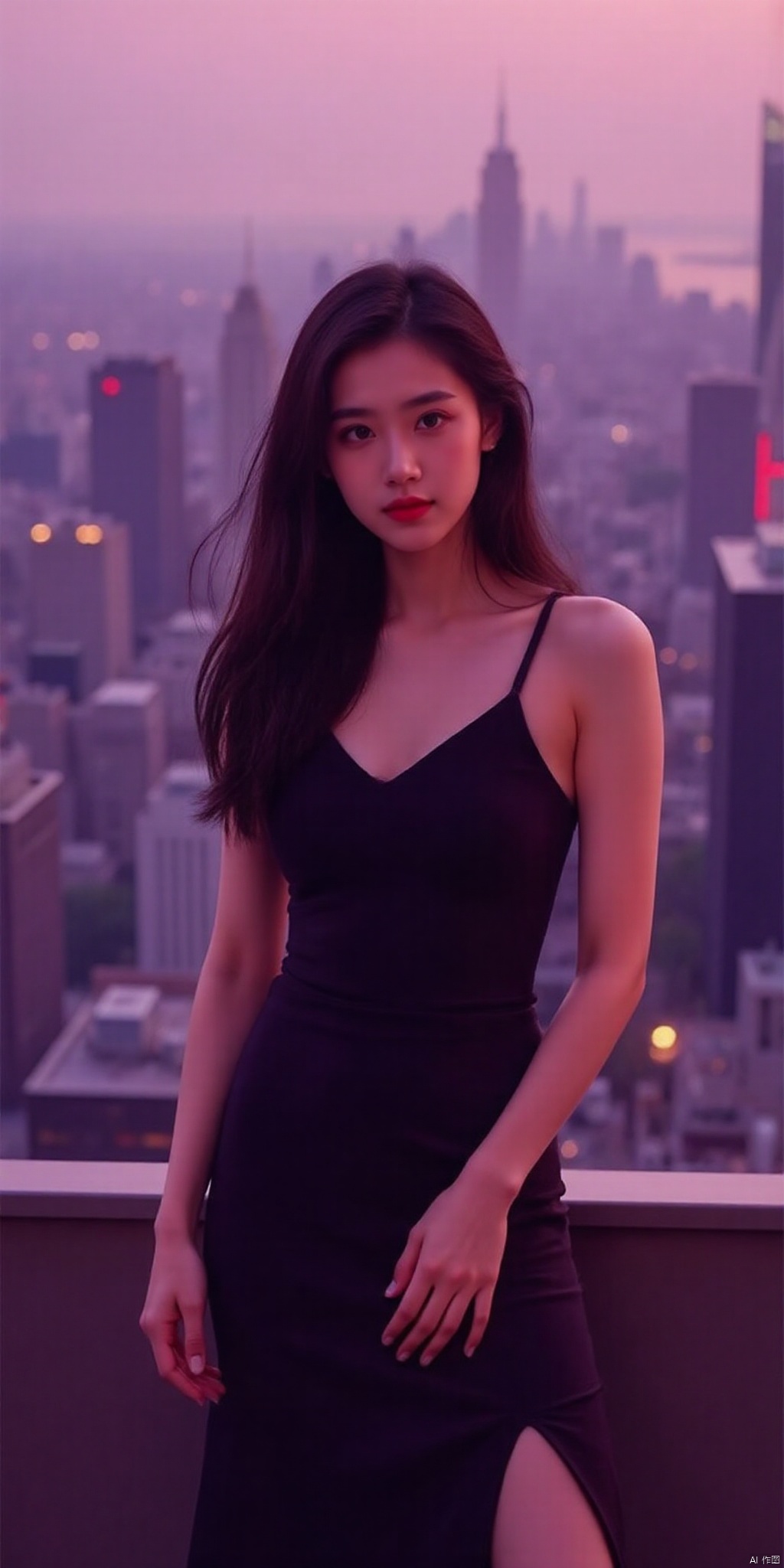,,meinvzi,best quality, masterpiece, realistic,(Good structure), DSLR Quality,Depth of field,,looking_at_viewer,Dynamic pose, neonpunk style Neon noir leogirl,hANMEIMEI,realistic photography,,On the rooftop of a towering skyscraper,a girl stands,facing the camera directly. Behind her,a multitude of skyscrapers stretches into the distance,creating a breathtaking urban panorama. It's the perfect dusk moment,with the evening sun casting a warm glow on the girl's face,intensifying the scene's impact. The photo captures a sense of awe,with the sharpness and realism making every detail vivid and clear,Hair fluttered in the wind,long hair,halterneck, . cyberpunk, vaporwave, neon, vibes, vibrant, stunningly beautiful, crisp, detailed, sleek, ultramodern, magenta highlights, dark purple shadows, high contrast, cinematic, ultra detailed, intricate, professional,,
