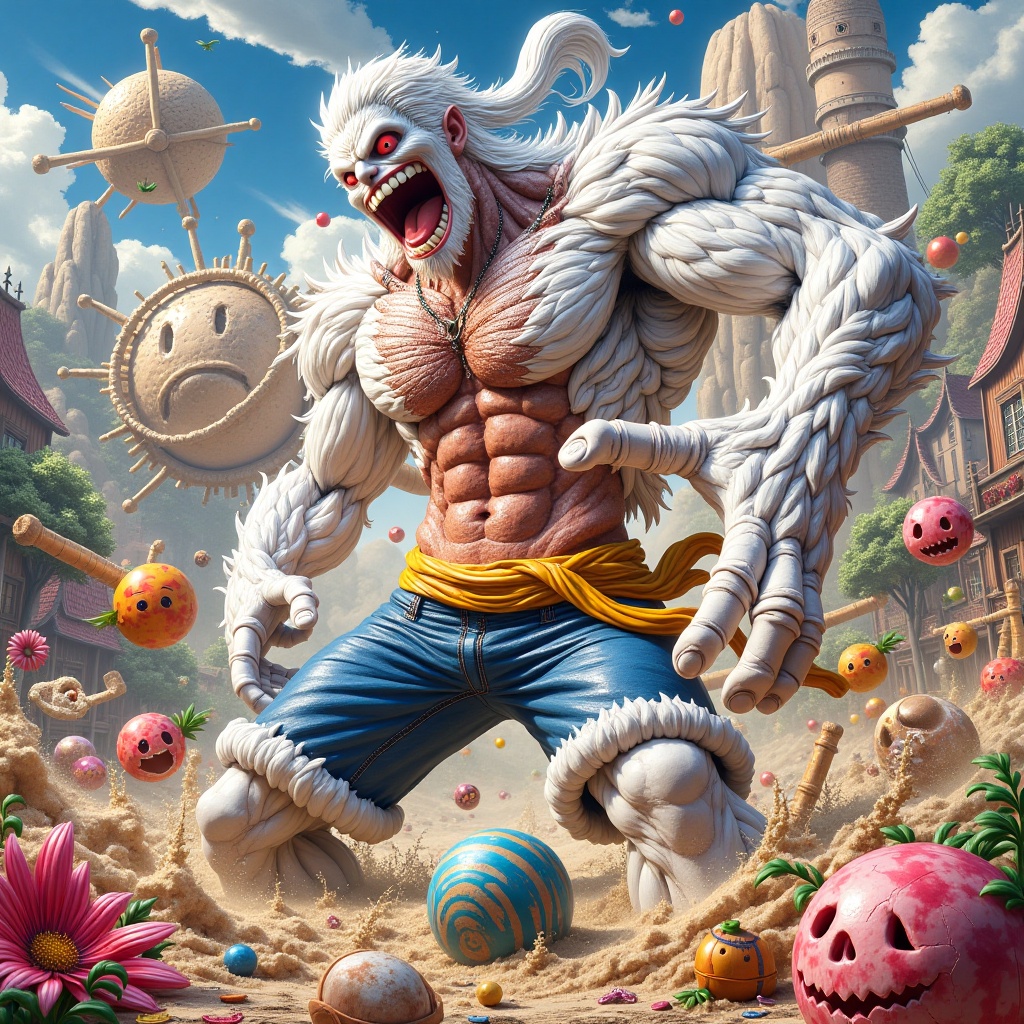 an aesthetically captivating,  side-splitting masterpiece featuring Luffy from One Piece,  flaunting his extraordinary ela...