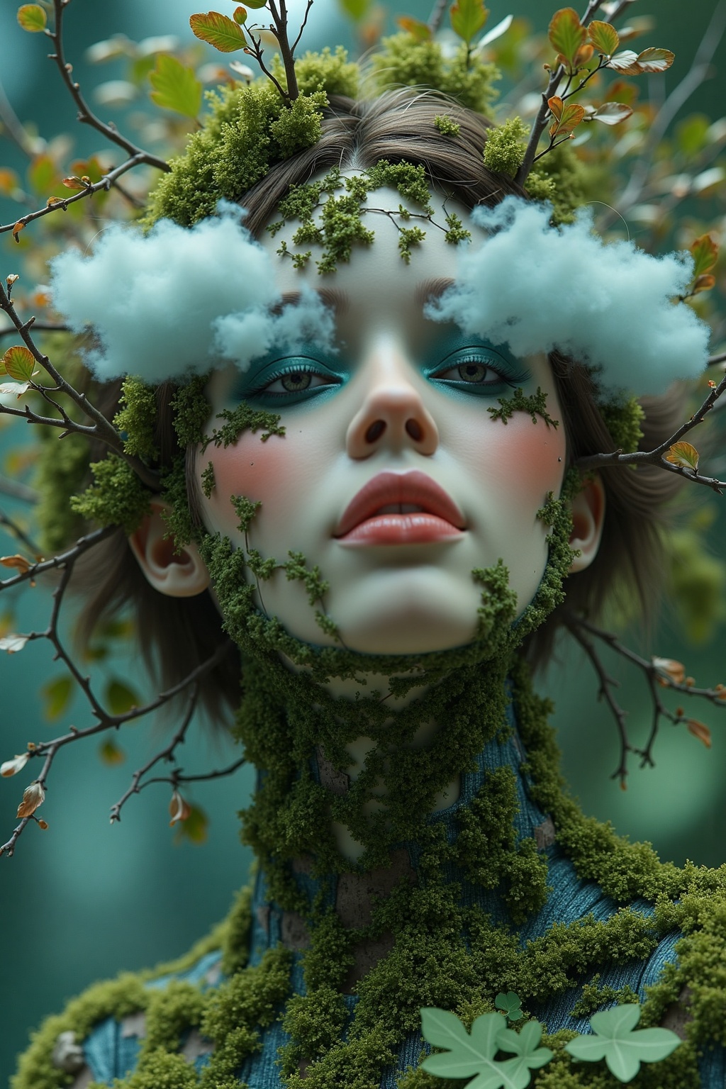 cinematic_affect,  naturecyberpunk image of a woman with clouds covering her face in color and shapes as part of an illust...