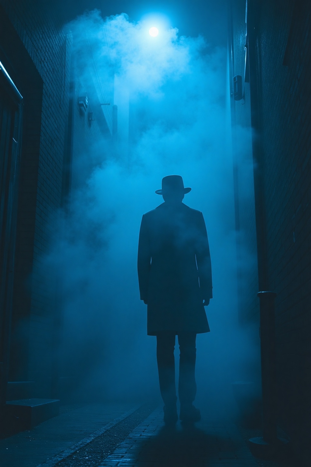 cinematic_affect,  In this cinematic scene,  a solitary figure casts a haunting silhouette against the cobalt blue night....