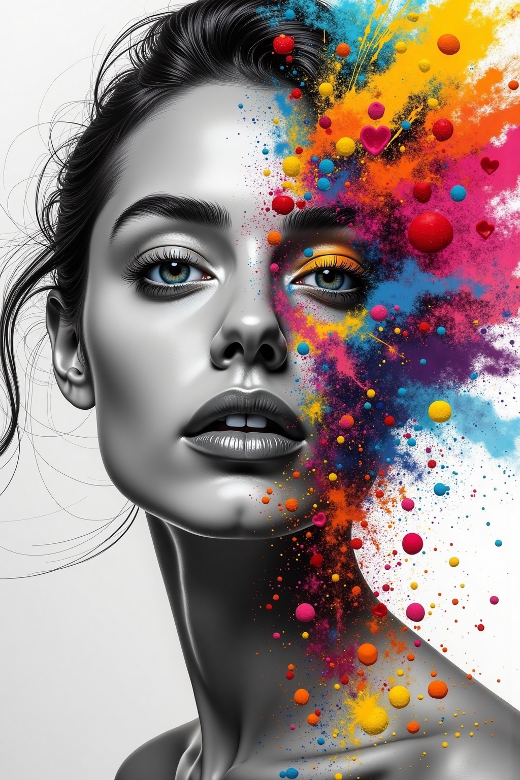 The image presents a compelling blend of realism and abstract art,  creating a visually arresting dichotomy. On one side,...