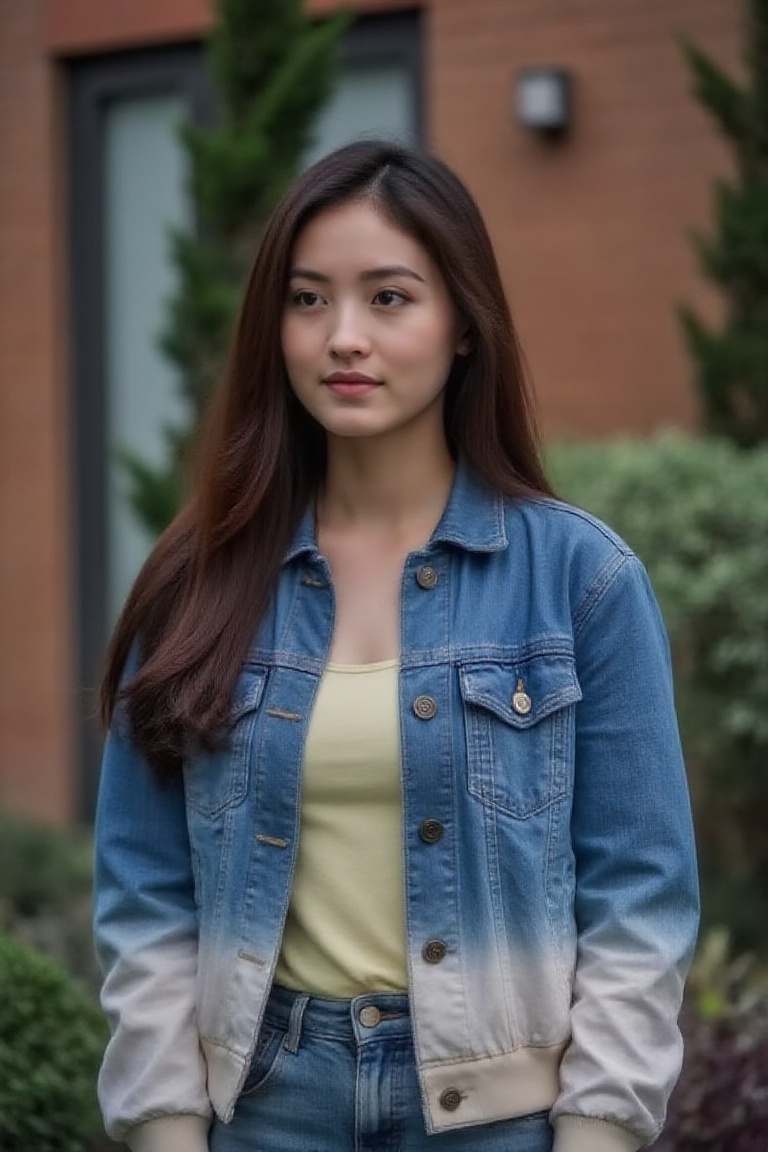 Buetifull girl from the 90s,  90s styled womens hair,  wearing jean jacket on Tensor.Art