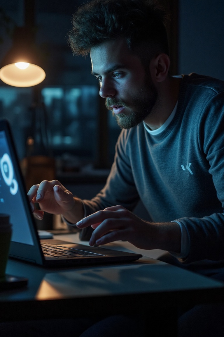 A frantic content creator,  hands hovering over their laptop keyboard,  checks the clock for what feels like an eternity -...