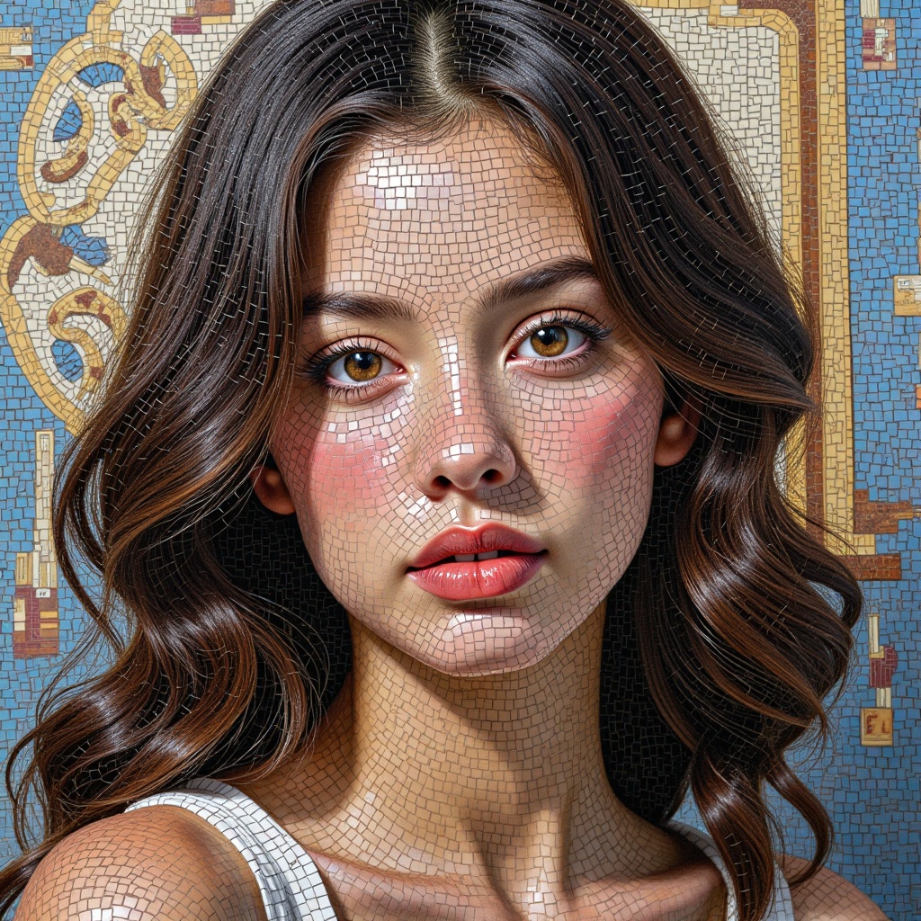A mosaic art,  realistic full style ,  describes a Surrealism portrait of a woman on Tensor.Art