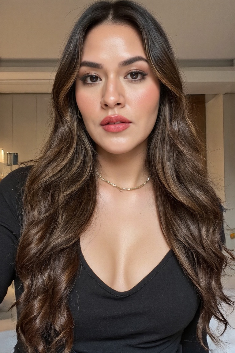 Create a realistic photograph of a woman named Raisa during a fashion photoshoot,  showcasing her unique and captivating f...