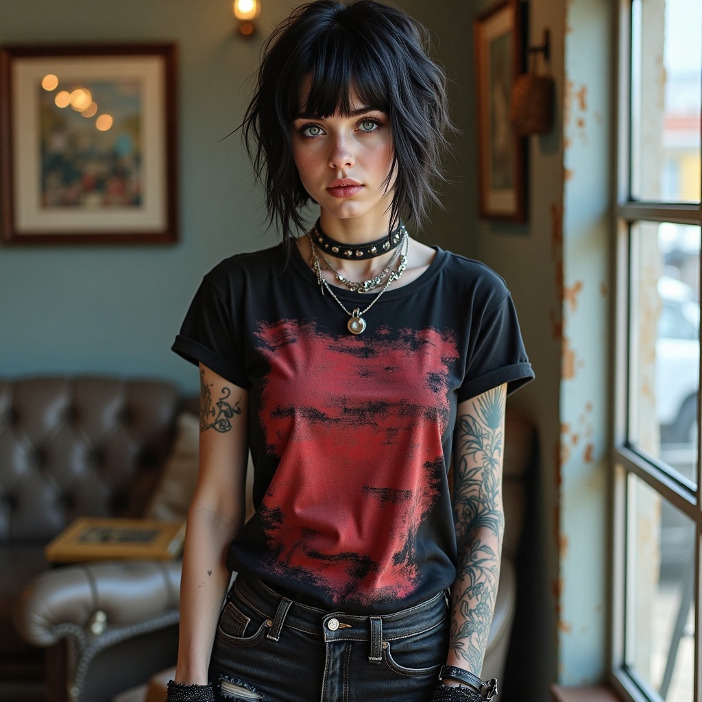 one Female Punk Rocker named Jill,  pale skin color,  Bold haircut on Tensor.Art