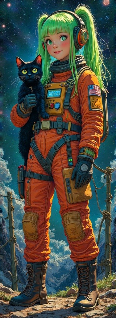A cosmic-themed,  avant-garde scene with a cute astronaut,  standing static on Tensor.Art
