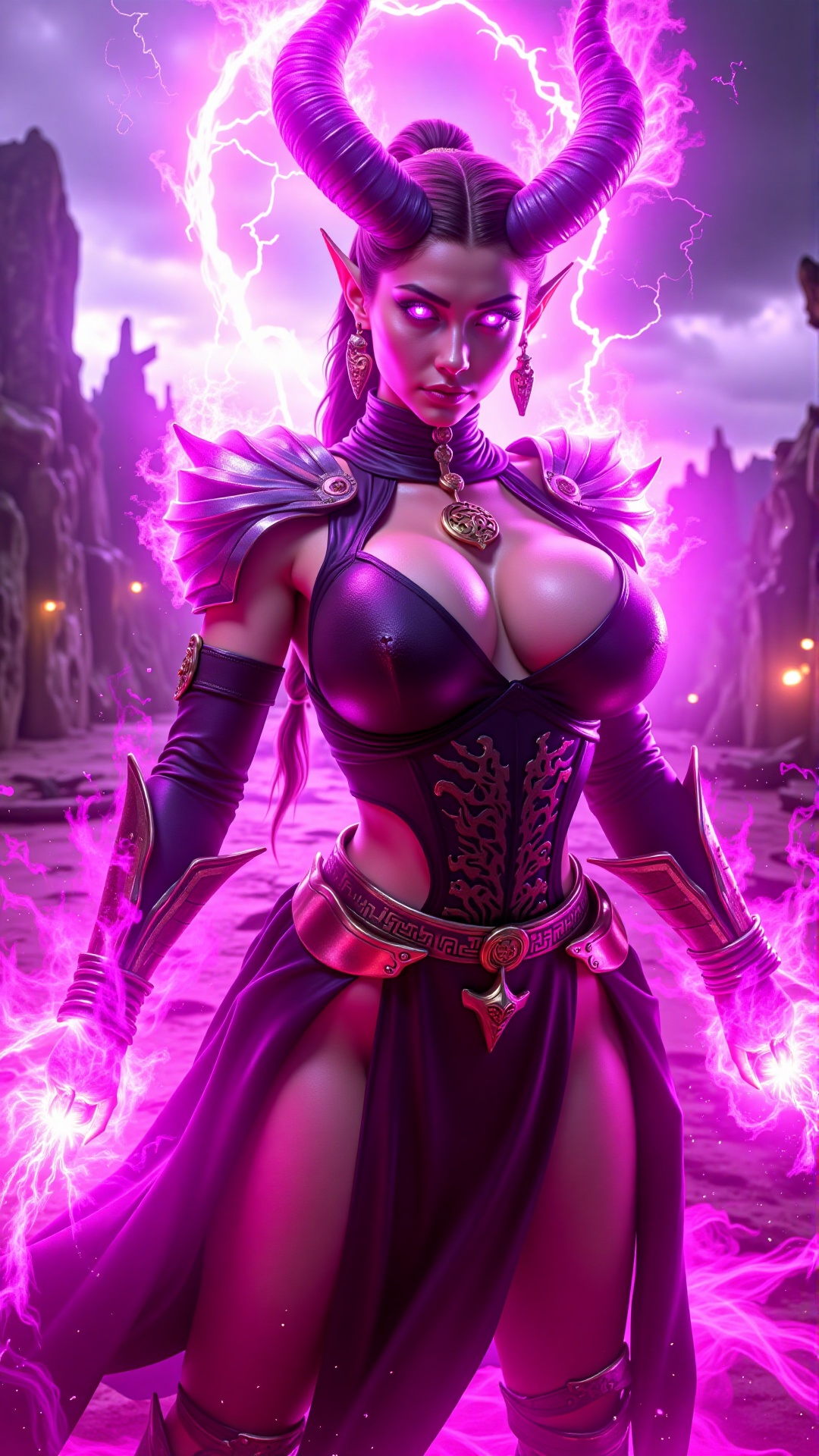 Cinematic portrait of a female demon in "sexy jutsu" form,  photorealistic detail of her face and body,  with flawless ski...
