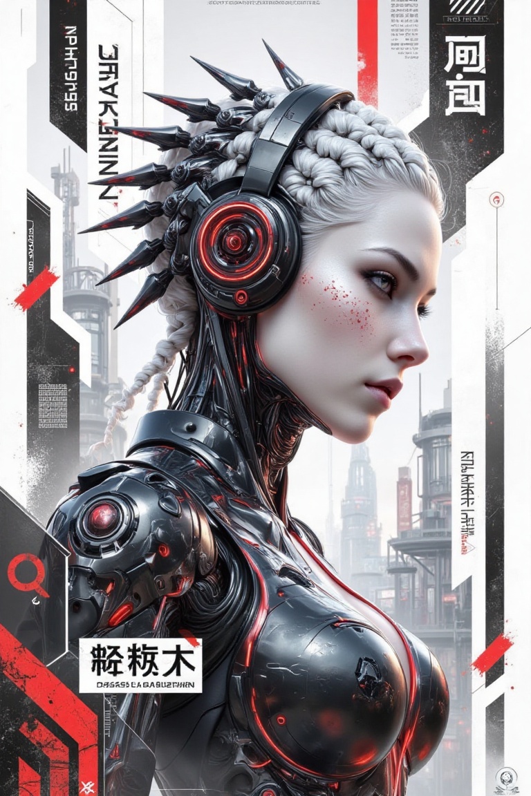 A dramatic,  futuristic illustration in a cyberpunk-inspired art style,  featuring a female character in profile. The char...