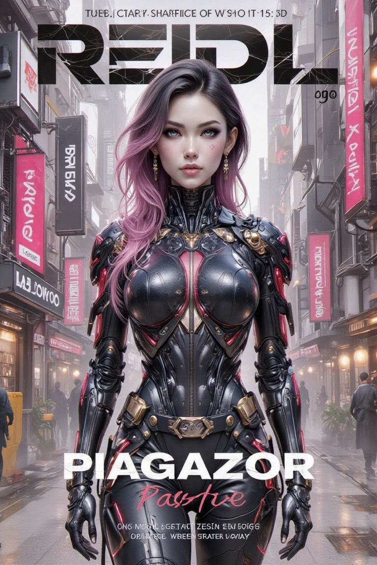 "The generated cyberpunk-style magazine cover featuring a confident woman in a futuristic cityscape. The design incorporat...