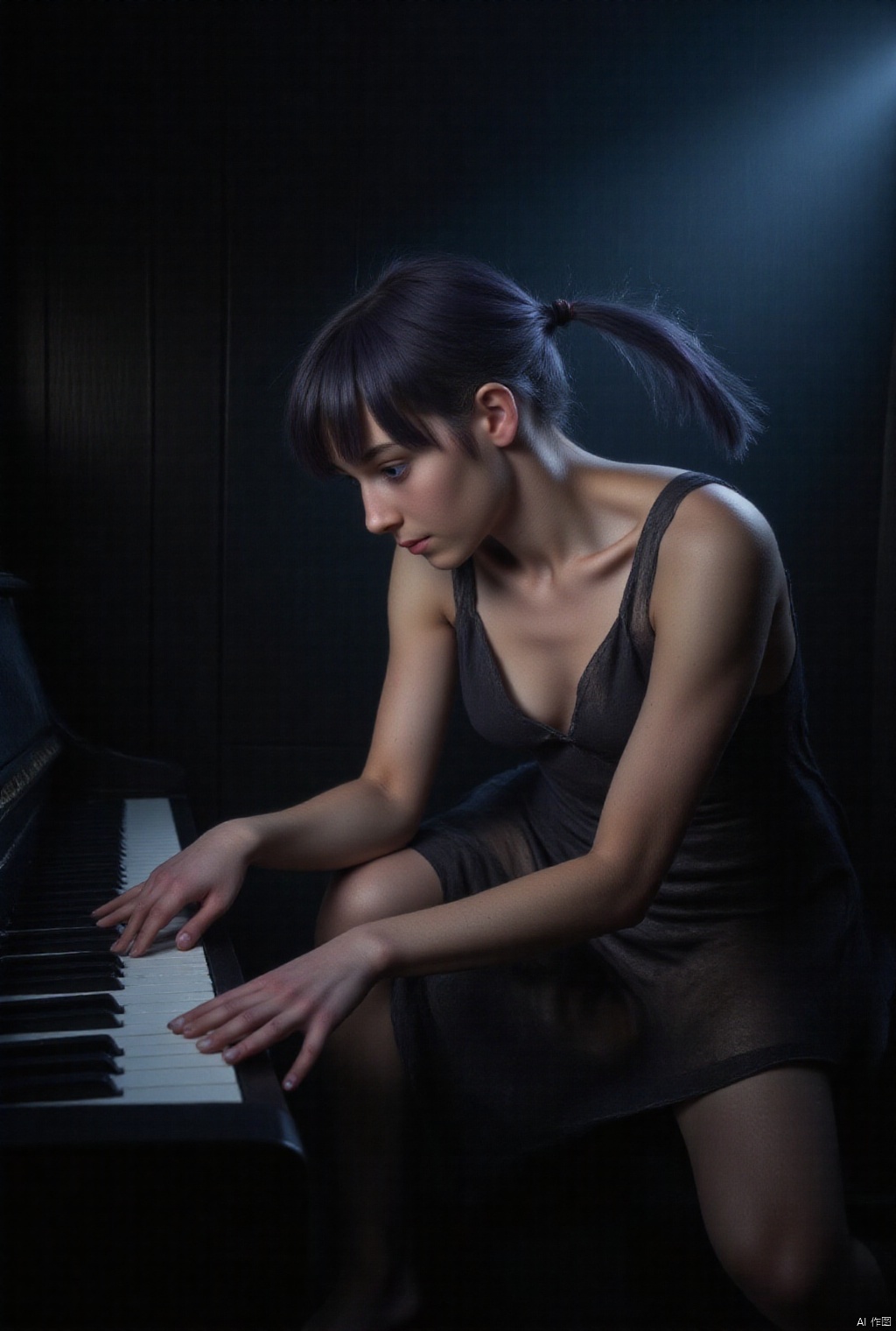 doudou,  A skinny girl with long black hair and bangs. She is very thin,  wearing a high-end dress on Tensor.Art