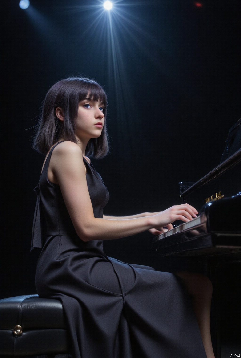 doudou,  A skinny girl with long black hair and bangs. She is very thin,  wearing a high-end dress by 爱丽丝王 on Tensor.Art