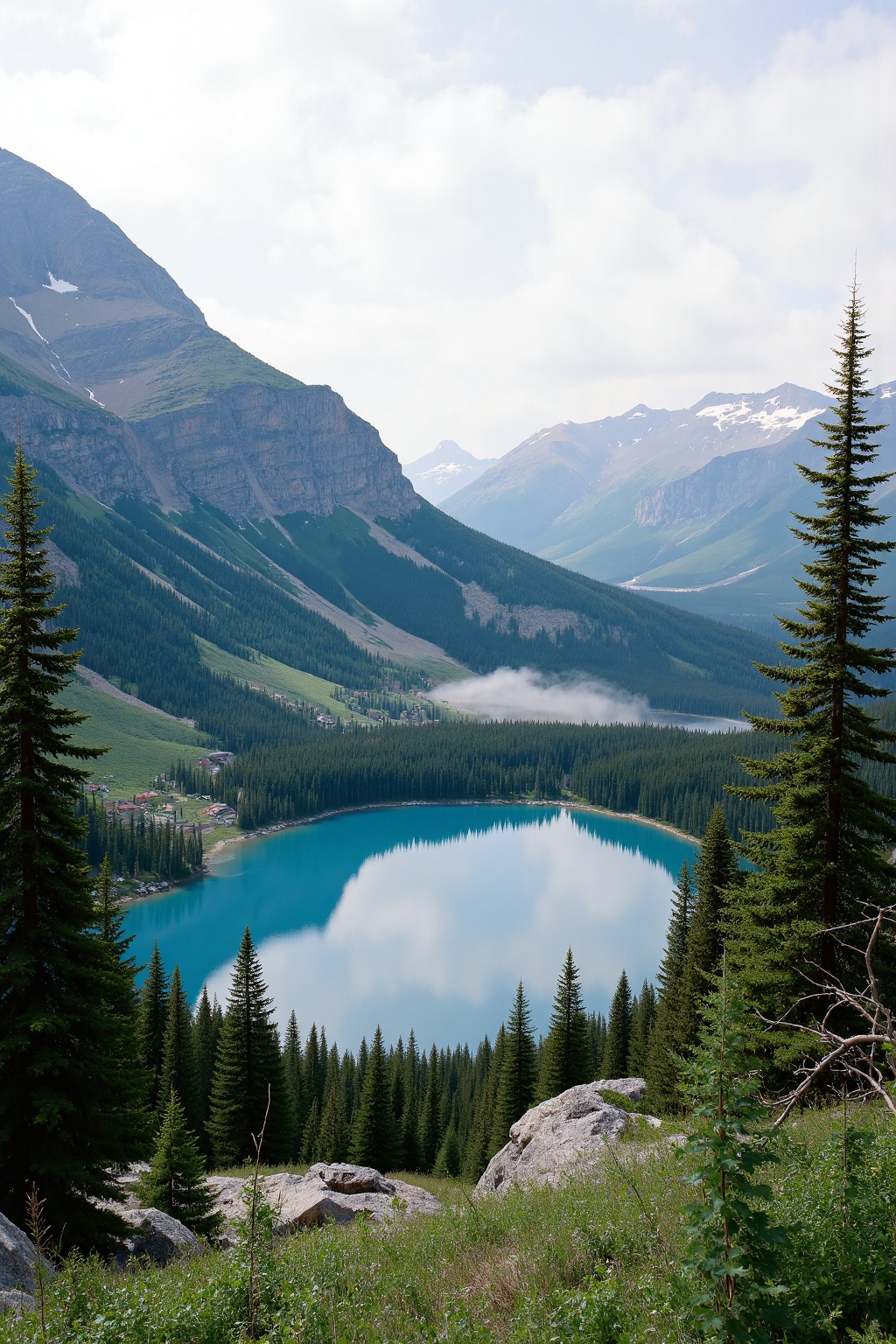 landscape featuring beauty lake in the middle of mountains,  shot on 35mm with Kodak Portra 400 PRO_Landscape_Lake_Mountai...