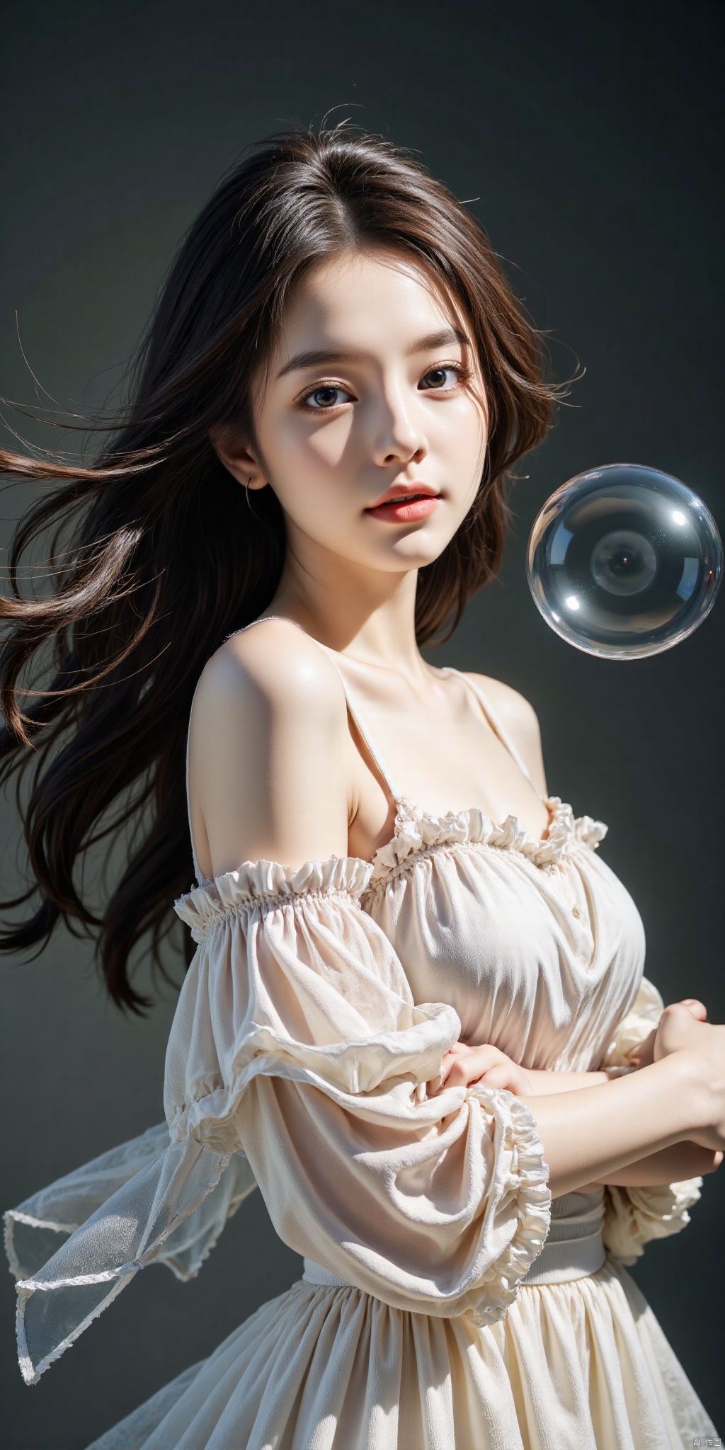 aimote,,(bubble:1.5), DSLR, (Good structure), HDR, UHD, 8K, A real person, Highly detailed, best quality, masterpiece, 1girl, realistic, Highly detailed, (EOS R8, 50mm, F1.2, 8K, RAW photo:1.2), ultra realistic 8k, (best illumination, best shadow, extremely delicate and beautiful), (official art, beautiful and aesthetic:1.2), solo, 1girl, , Wind, flowing hair,  , pose for picture, Dynamic pose, looking_at_viewer, , (perfect body),upper_body, ,Beauty, best quality, super detail, fine detail, high resolution, 8K wallpaper, perfect dynamic composition, beautiful detailed eye, ,, 