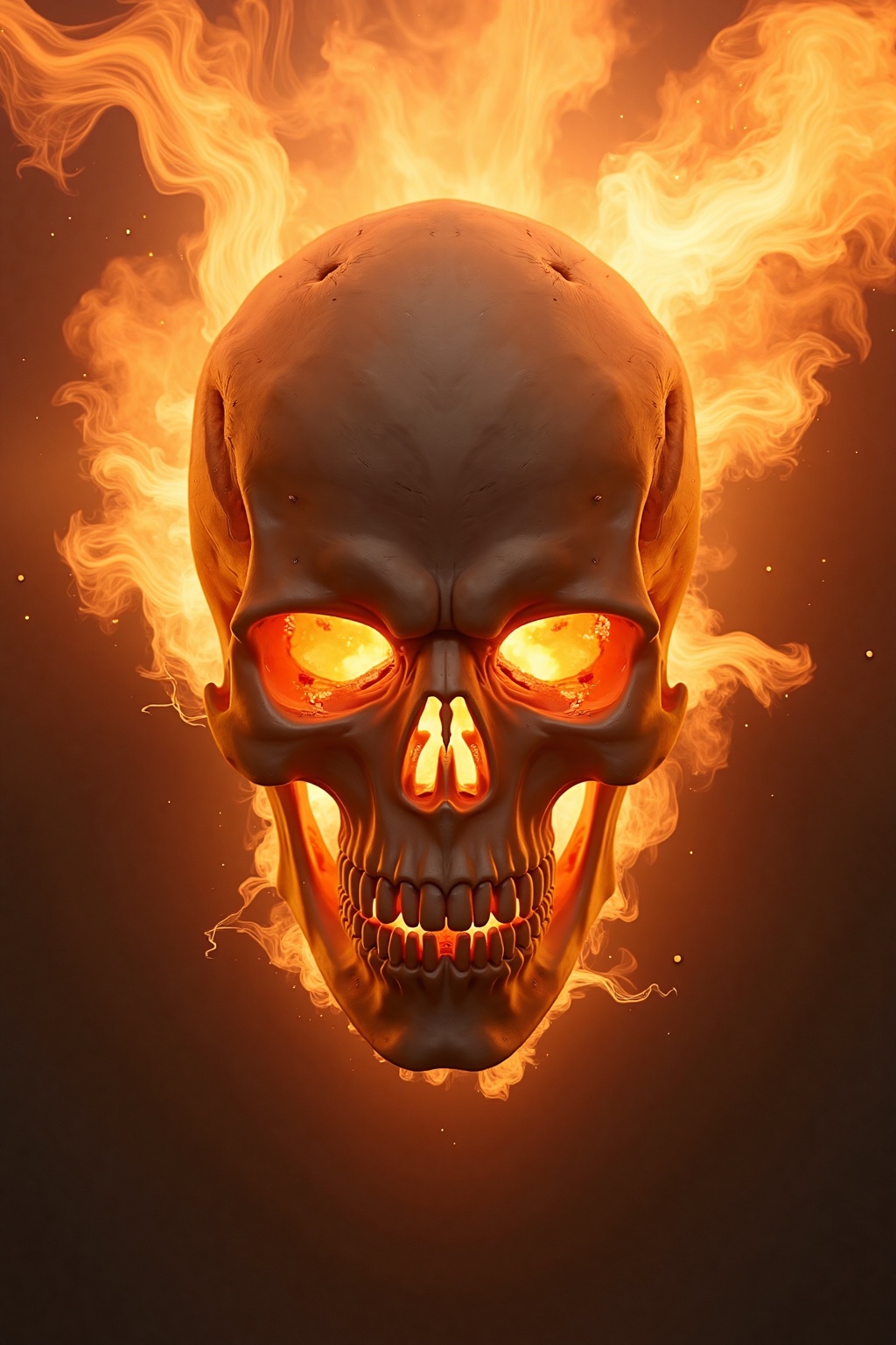h0rr0r_art,  The vivid image captures an eerie skull surrounded by intense flames,  radiating a menacing aura. Its eyes gl...