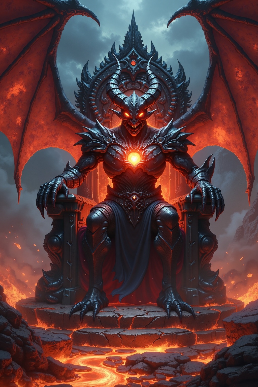 h0rr0r_art,  In this dramatic artwork,  a formidable demon sits majestically on a dark on Tensor.Art