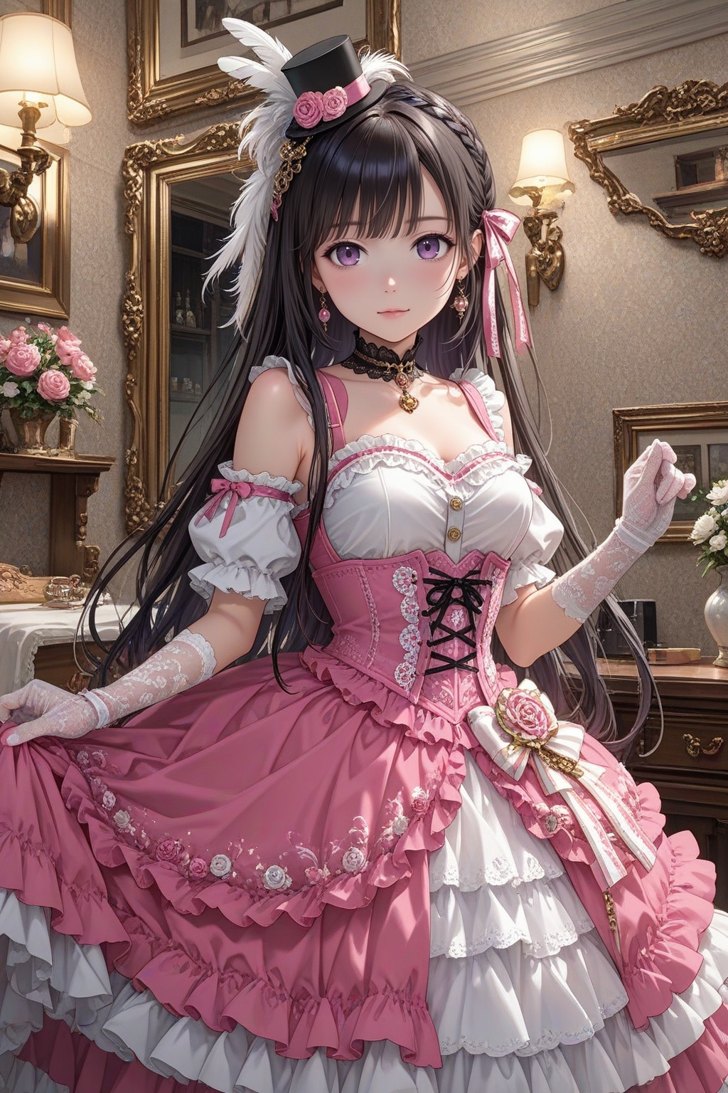 1girl,  A girl in baroque style Harajuku Lolita fashion,  with an emo theme on Tensor.Art