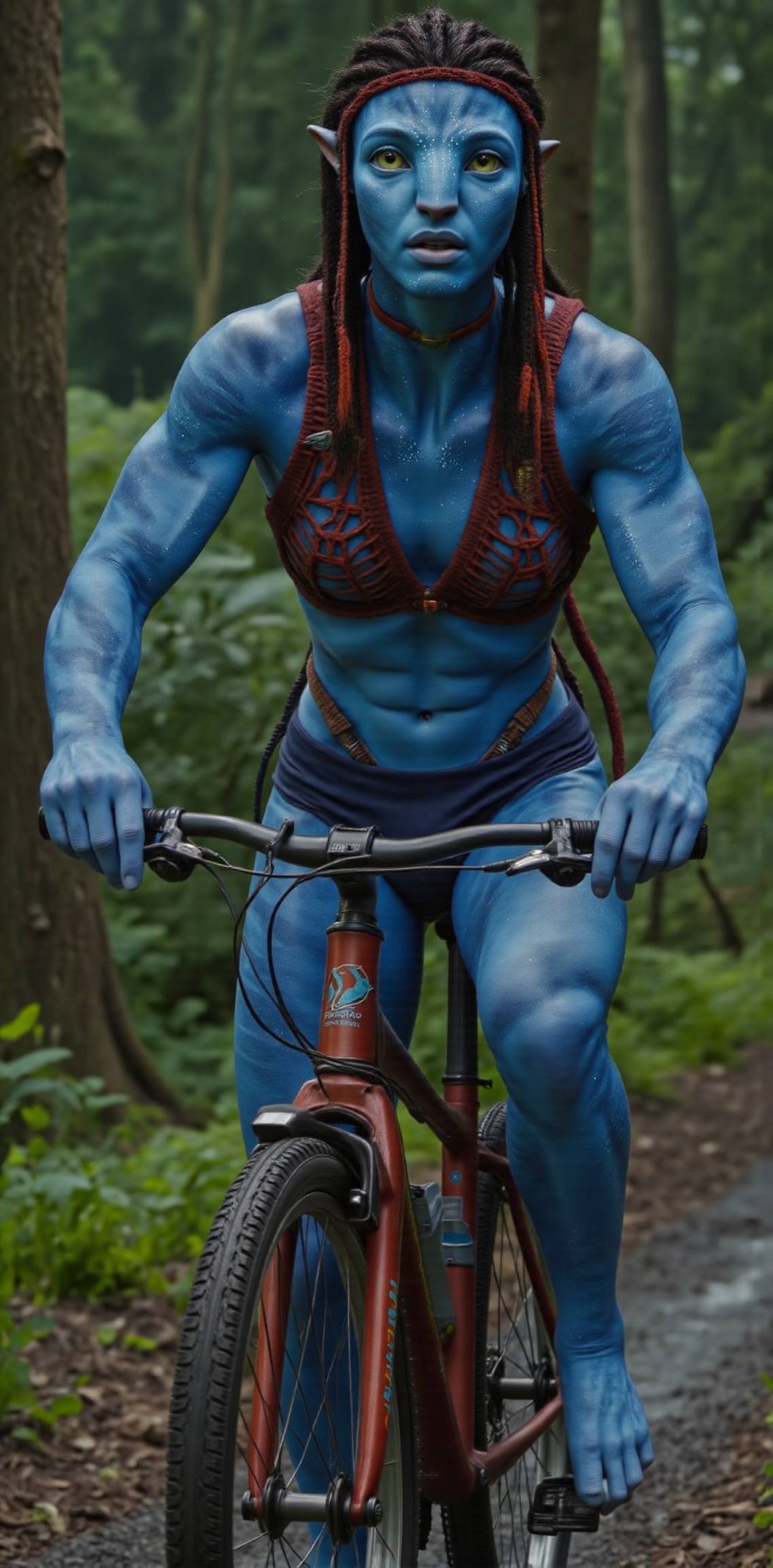 beautiful woman riding a bicycle,  Na'vi Avatar on Tensor.Art
