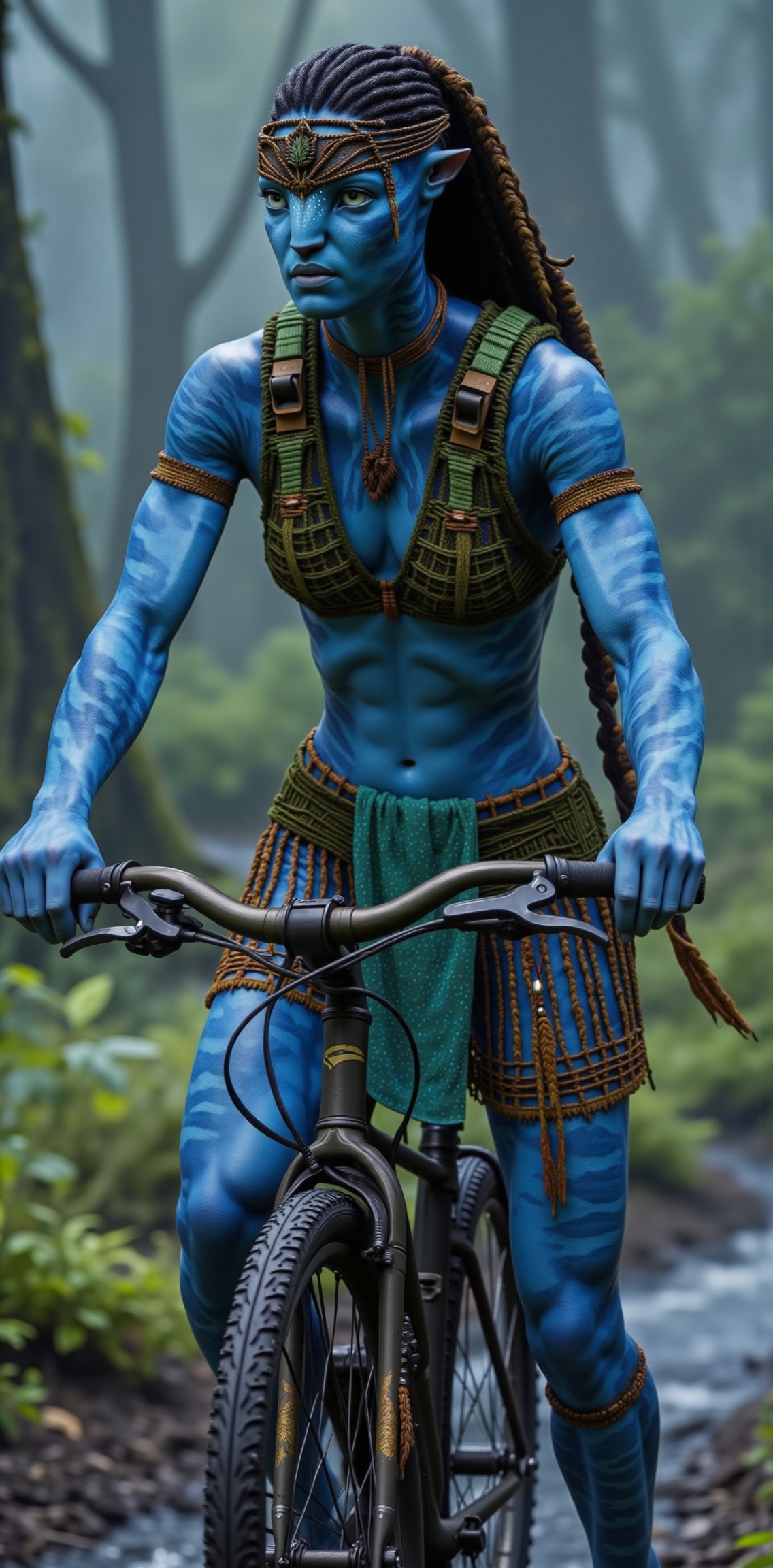 beautiful woman riding a bicycle,  Na'vi Avatar on Tensor.Art
