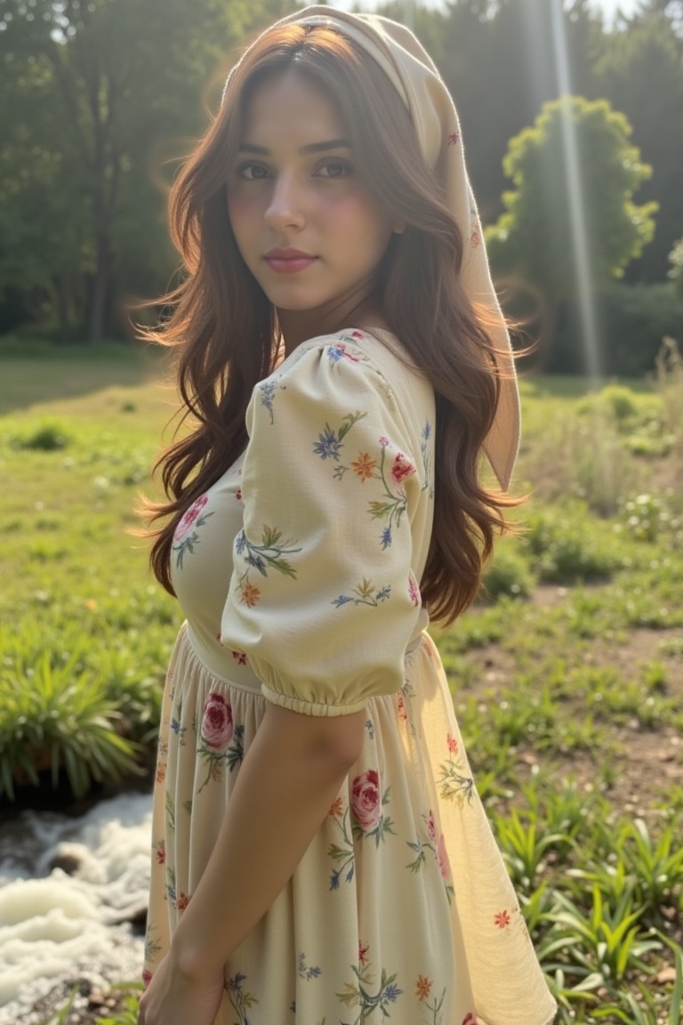 Gia,  a young woman with long,  flowing auburn hair on Tensor.Art