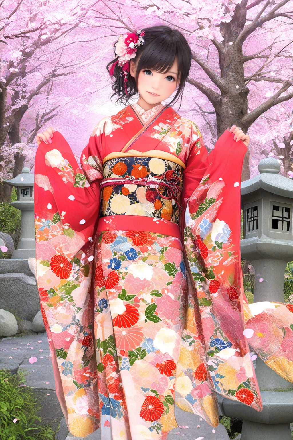 1girl,  kimono,  floral_pattern on Tensor.Art