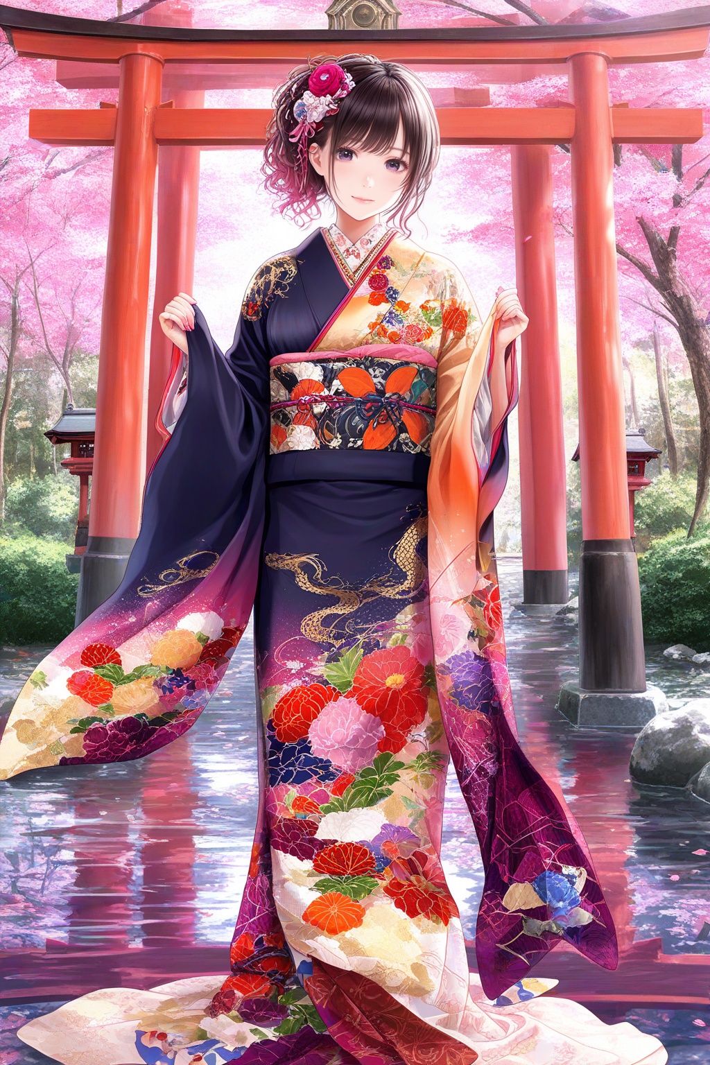 1girl,  kimono,  dragon_embroidery on Tensor.Art