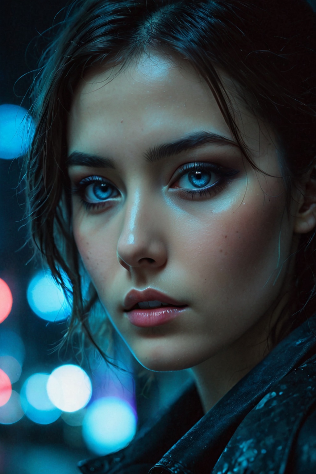 double exposure,  intense gaze,  blue lighting on Tensor.Art