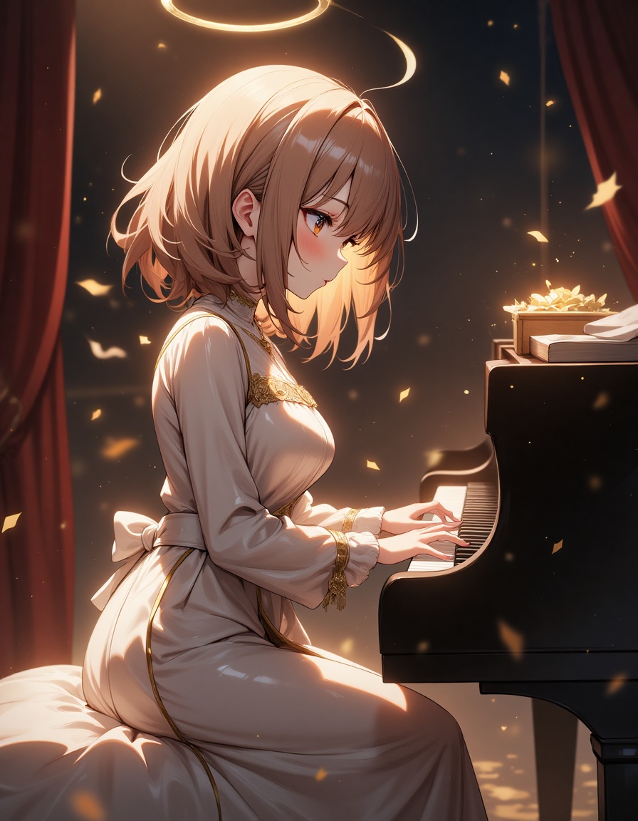 A majestic anime style scene unfolds: a girl with an ethereal aura,  surrounded by a soft,  halo-like glow on Tensor.Art