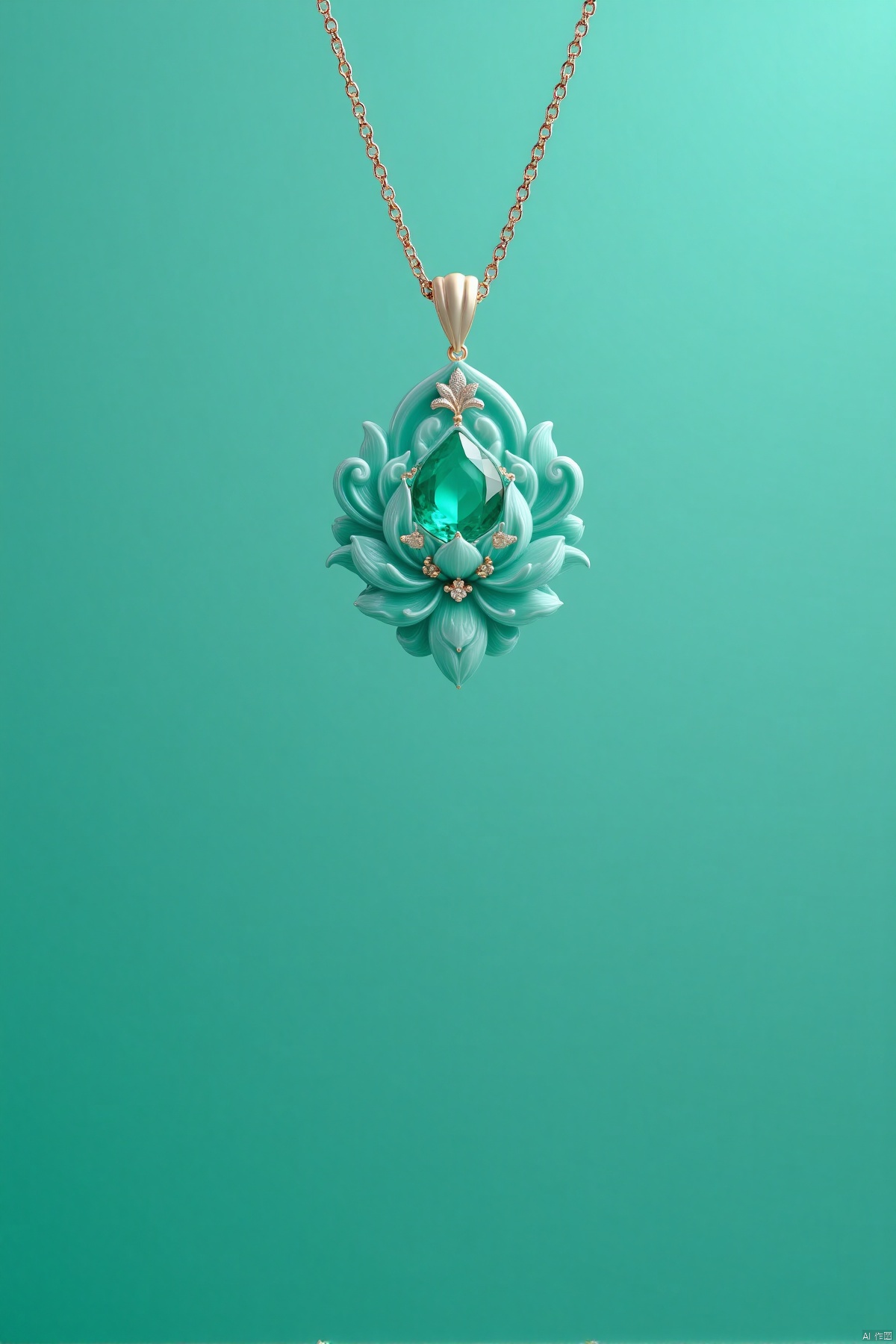 simple background, gradient, gradient background, no humans, chain, gem, green background, aqua background, still life