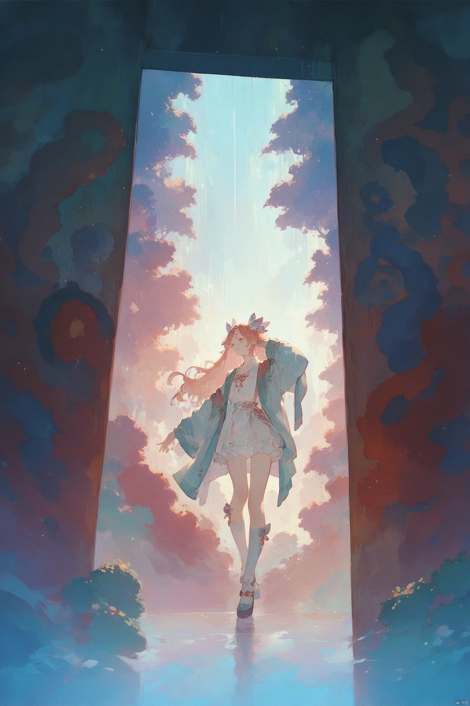 score_9,score_8_up,score_7_up,score_6_up,A girl with cool long hair stands in front of a graffiti wall, with sunlight shining on the wall and half of her body in shadow, giving a mysterious and calm feeling. The picture is colorful and peaceful,