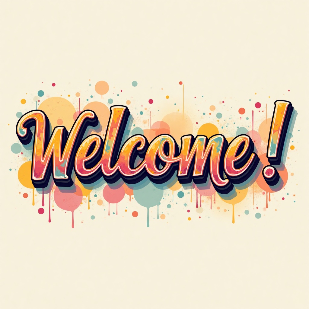 a text "WELCOME!" written in colorful feathures,  with a very elegant and artistic style on Tensor.Art