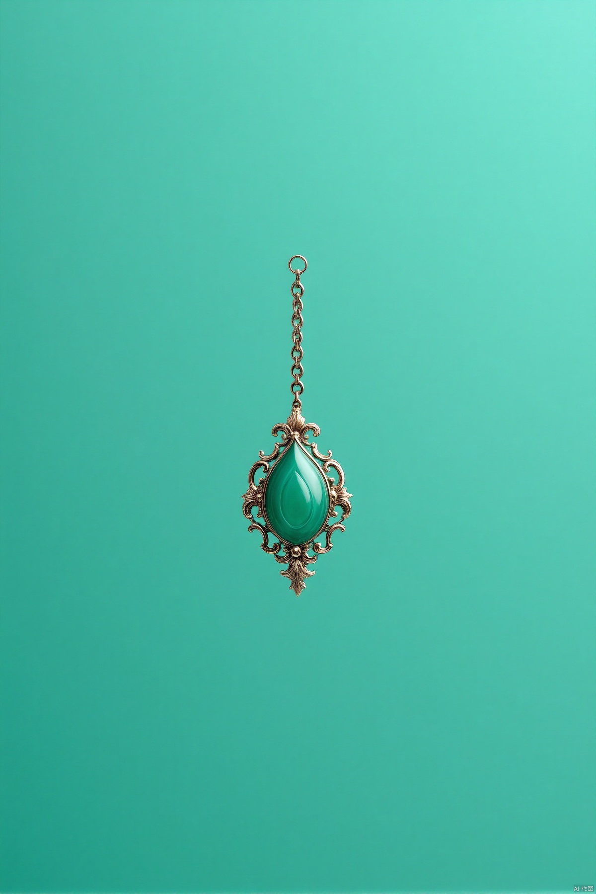 Jadep,simple background, gradient, gradient background, no humans, chain, gem, green background, aqua background, still life,