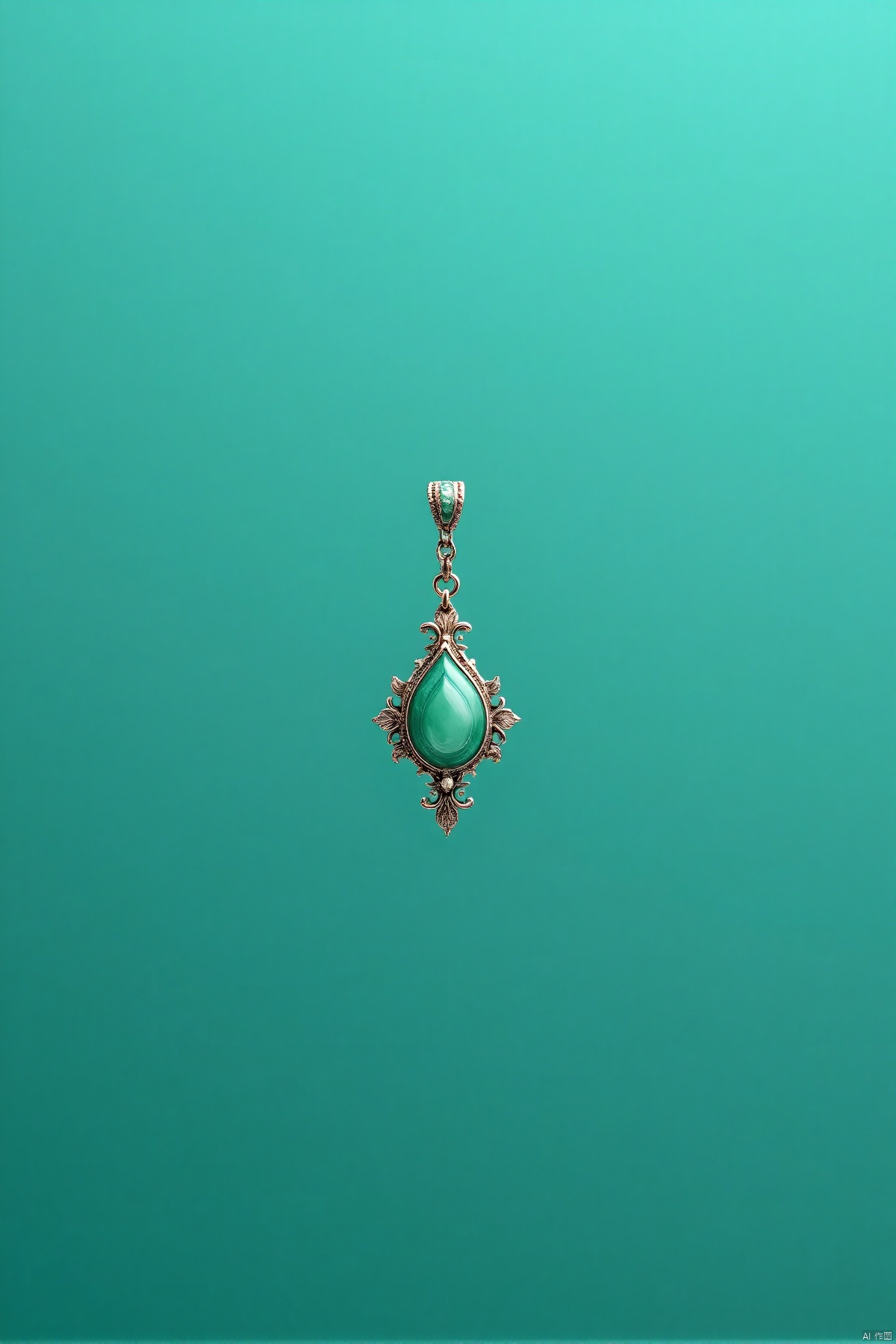 Jadep,simple background, gradient, gradient background, no humans, chain, gem, green background, aqua background, still life,
